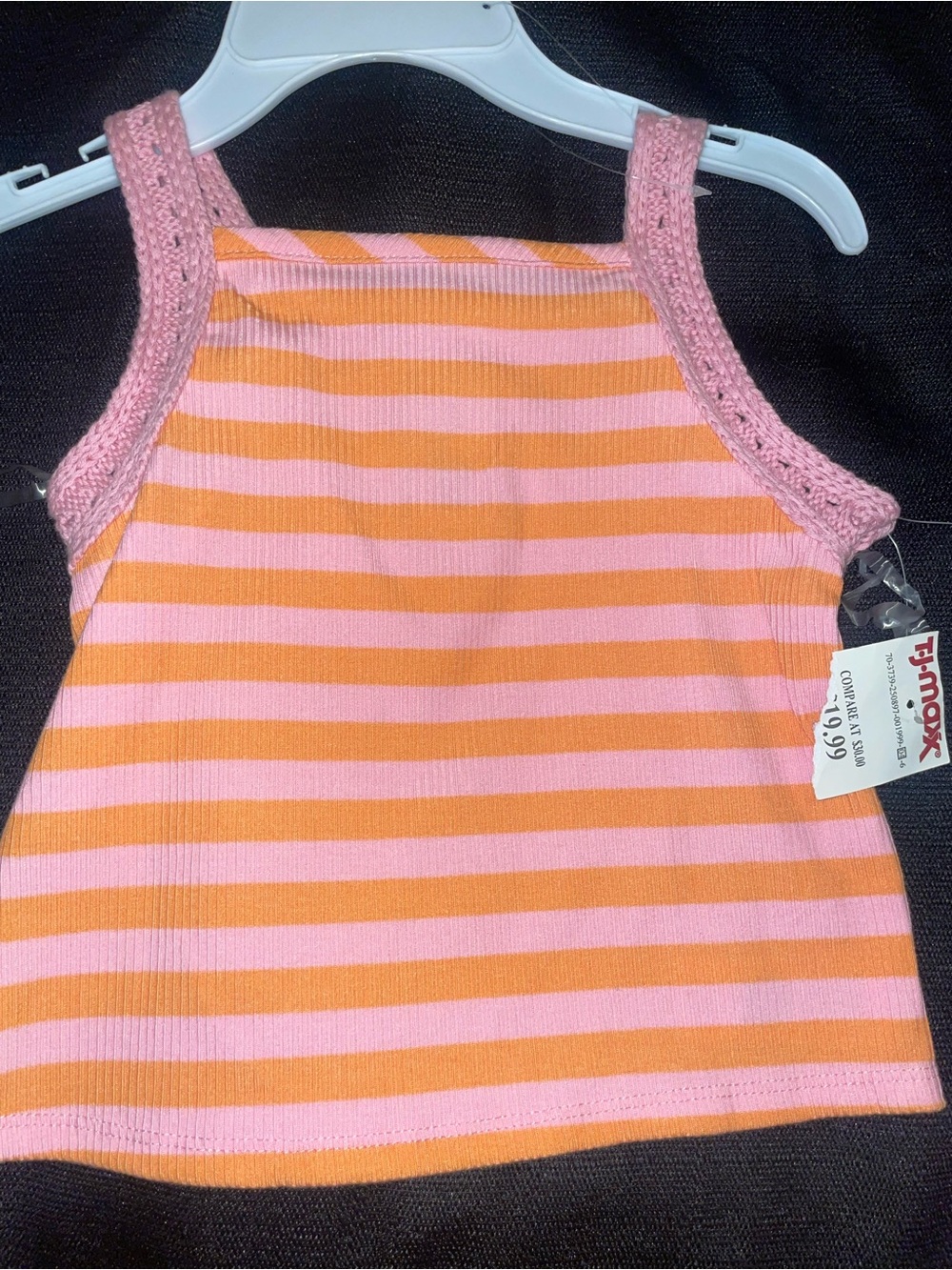 Max Studio Pink & Orange Striped Knit Tank - Crochet Straps